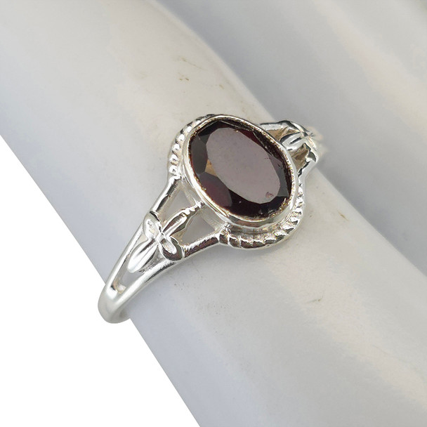 Faceted Garnet Sterling Silver Ring