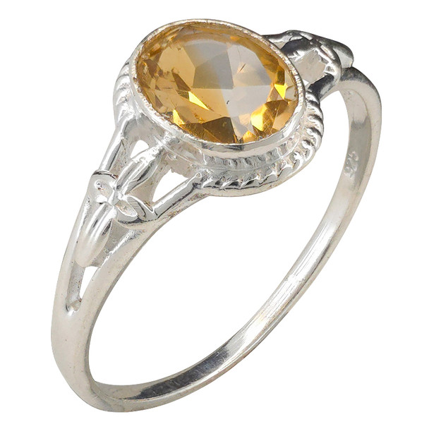 Faceted Citrine Sterling Silver Ring