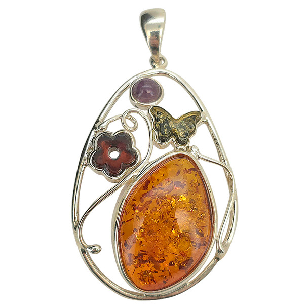 Multicolor Amber Amethyst Handmade Pendant