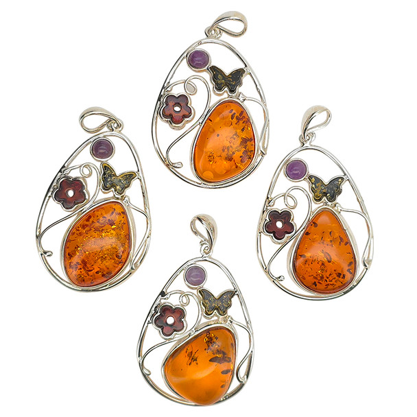 Multicolor Amber Amethyst Handmade Pendant