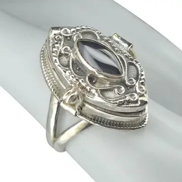 Black Onyx Sterling Silver Locket / Poison Ring