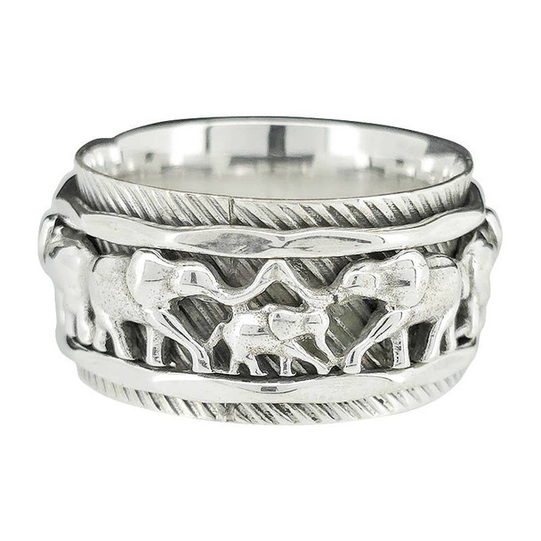 Elephant Themed Silver Spinner Ring