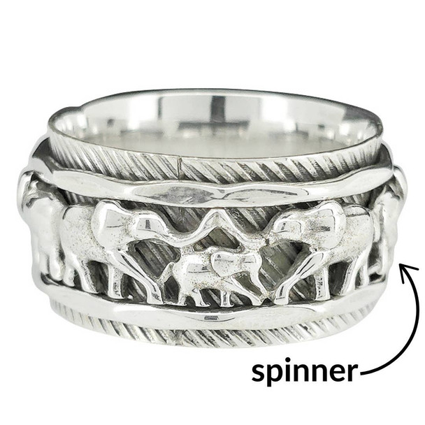 Elephant Themed Silver Spinner Ring