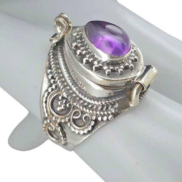 Amethyst Sterling Silver Locket Ring