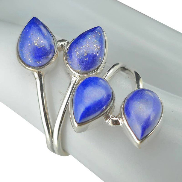 4-Stone Lapis Silver Adjustable Ring