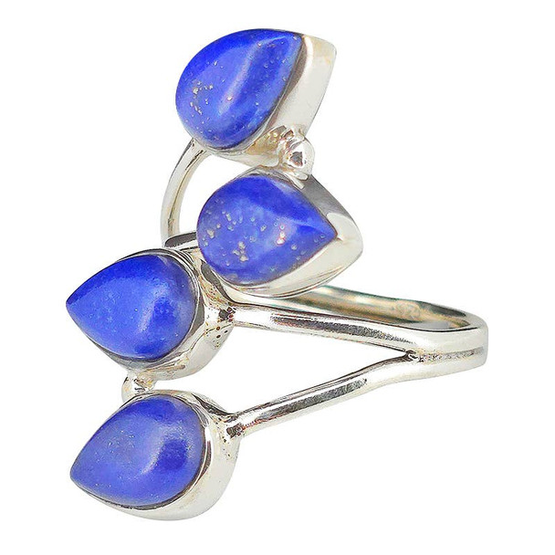 4-Stone Lapis Silver Adjustable Ring