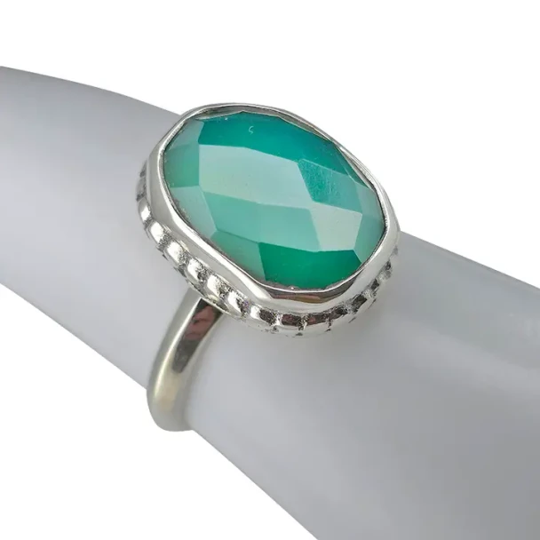 Faceted Green Onyx Freeform Ring