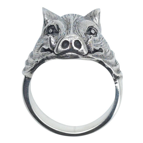 Sterling Silver Boar Head Ring