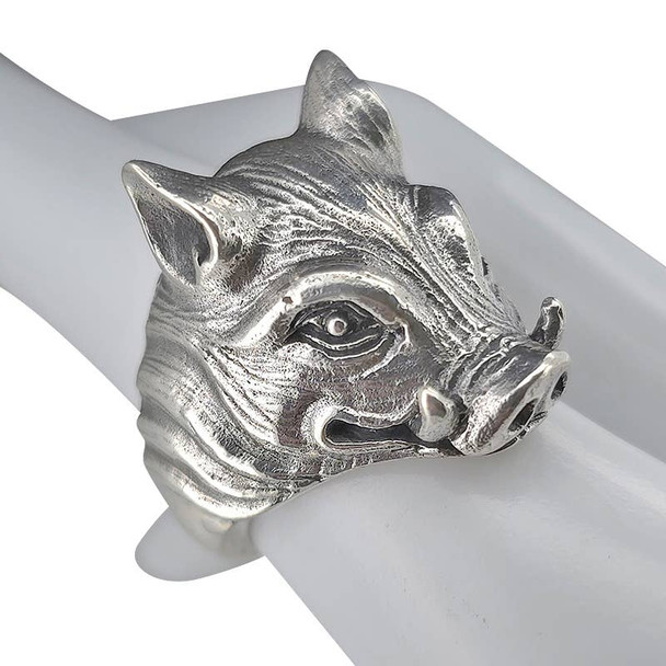 Sterling Silver Boar Head Ring