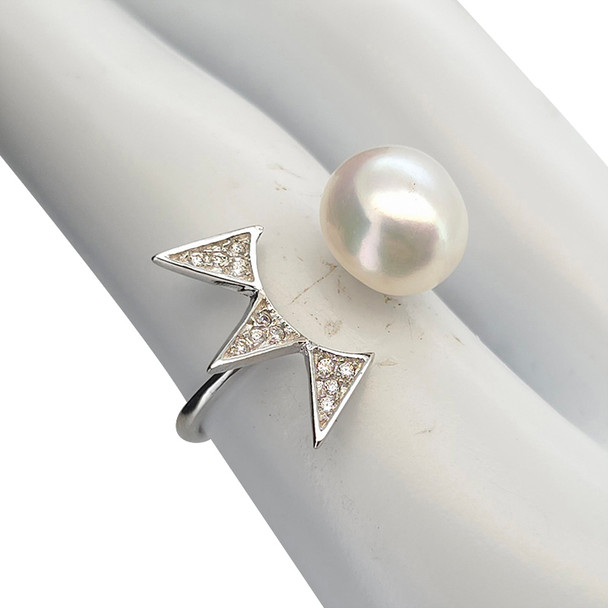 Triangle Burst Adjustable Pearl Sterling Silver Ring