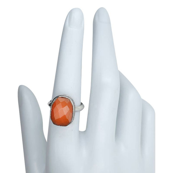 Faceted Red Onyx Sterling Silver Ring