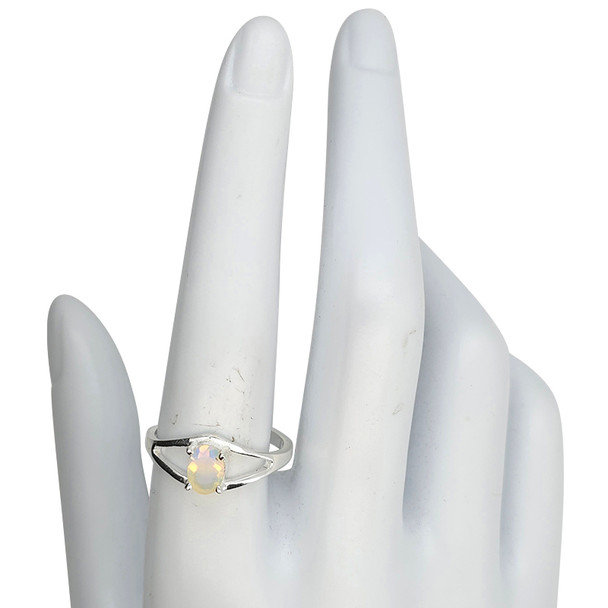 Open Faceted Oval Opal Sterling Silver Ring