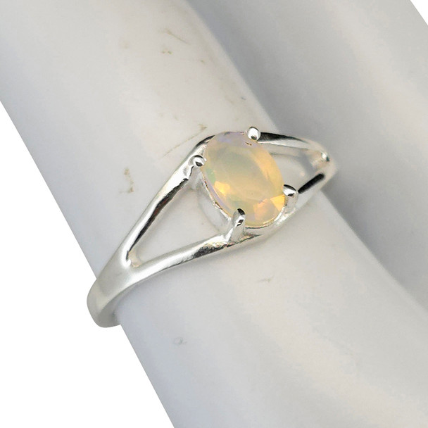 Open Faceted Oval Opal Sterling Silver Ring