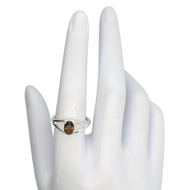 Open Faceted Oval Smoky Quartz Sterling Silver Ring