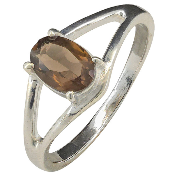 Open Faceted Oval Smoky Quartz Sterling Silver Ring