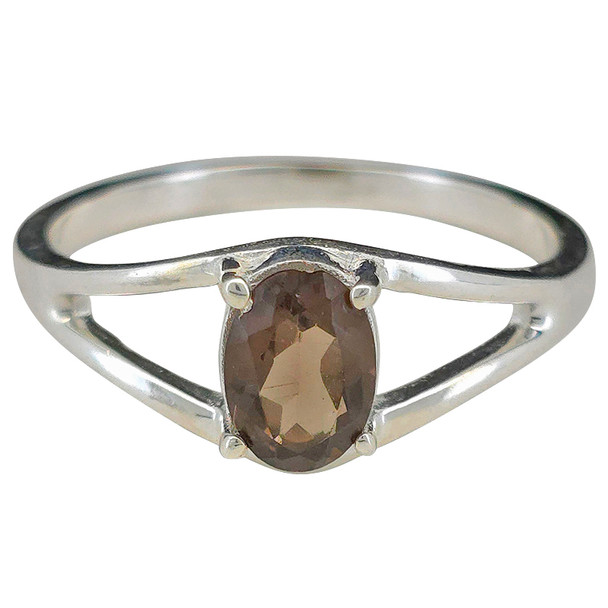 Open Faceted Oval Smoky Quartz Sterling Silver Ring