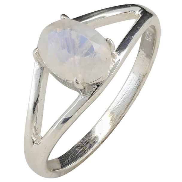 Open Faceted Oval Moonstone Sterling Silver Ring