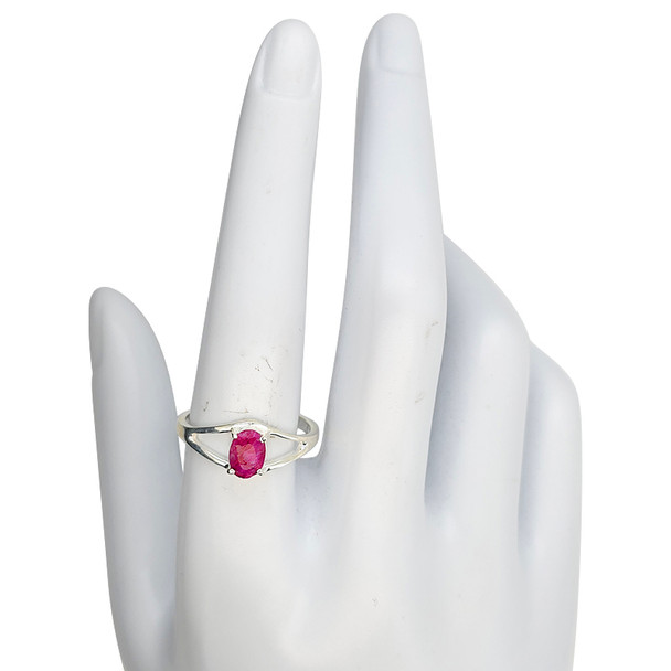 Open Faceted Oval Ruby Sterling Silver Ring
