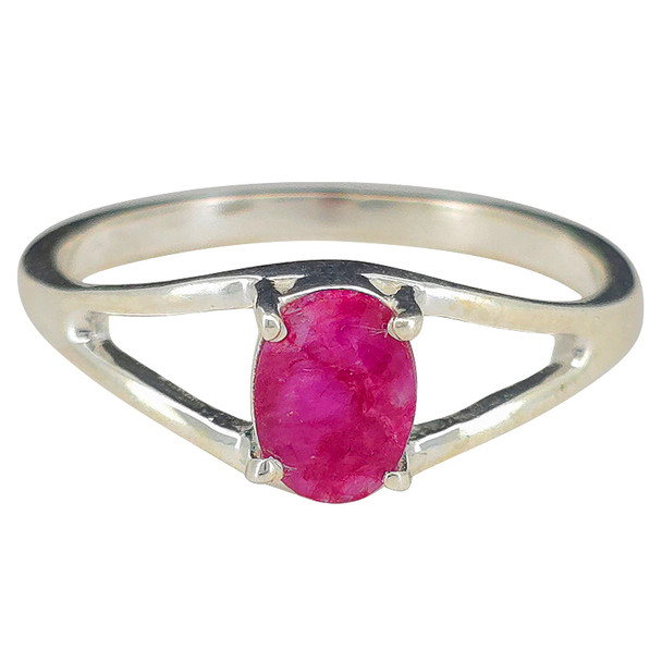 Open Faceted Oval Ruby Sterling Silver Ring
