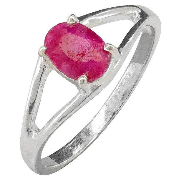 Open Faceted Oval Ruby Sterling Silver Ring