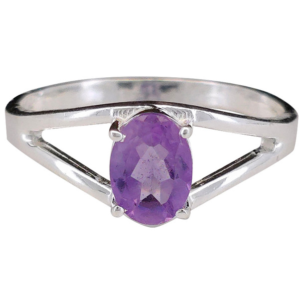Open Faceted Oval Amethyst Sterling Silver Ring