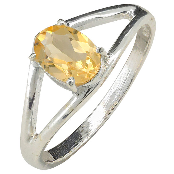 Open Faceted Oval Citrine Sterling Silver Ring