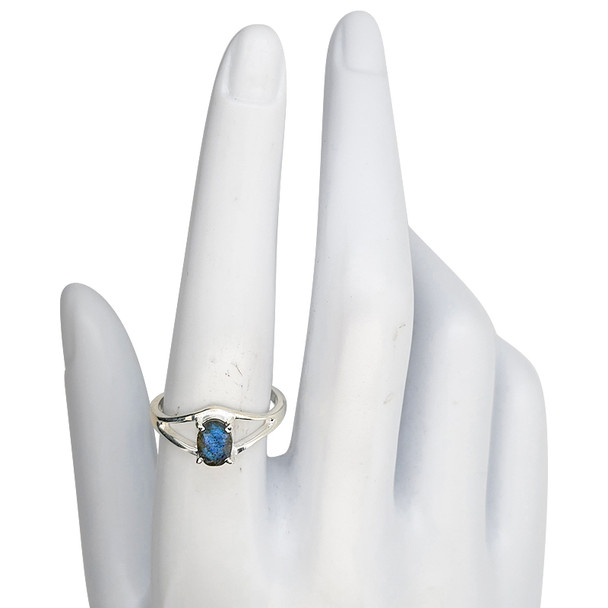 Open Faceted Oval Labradorite Sterling Silver Ring