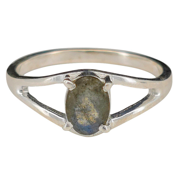 Open Faceted Oval Labradorite Sterling Silver Ring
