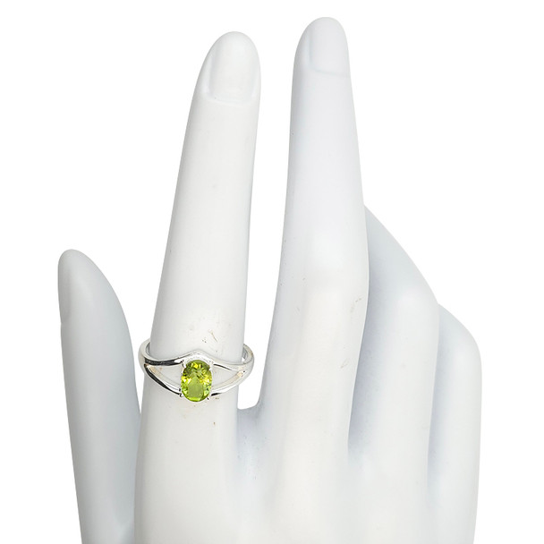 Open Faceted Oval Peridot Sterling Silver Ring