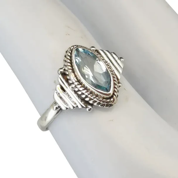 Faceted Blue Topaz Sterling Silver Ring