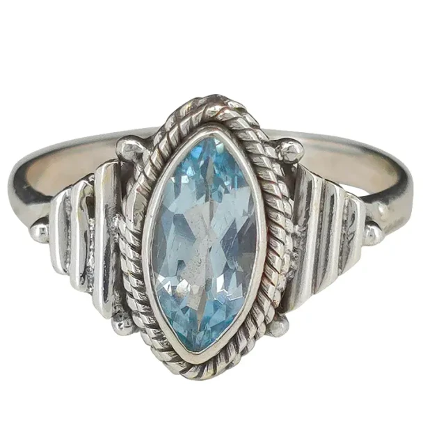 Faceted Blue Topaz Sterling Silver Ring