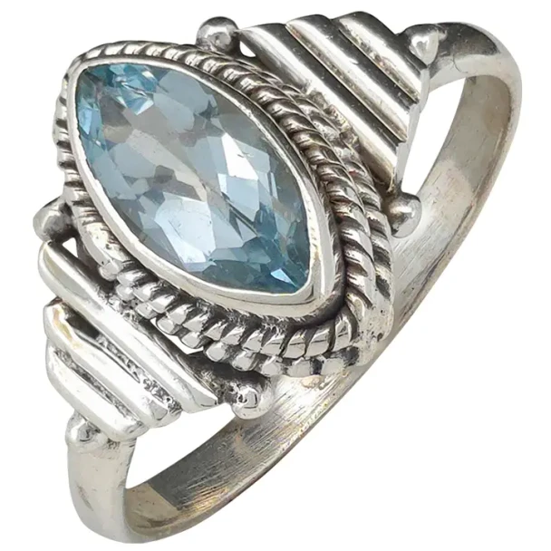 Faceted Blue Topaz Sterling Silver Ring