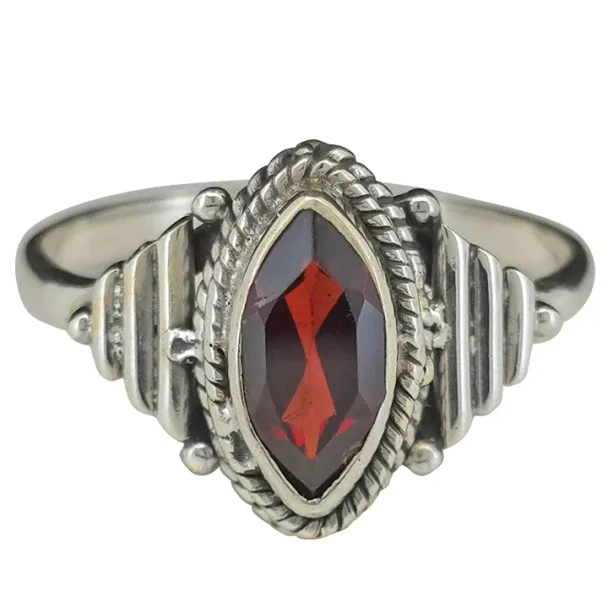Faceted Garnet Sterling Silver Ring