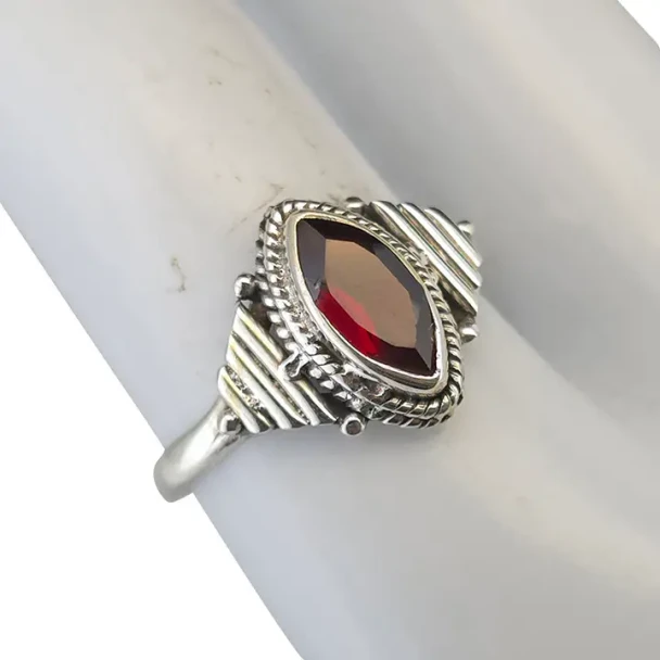 Faceted Garnet Sterling Silver Ring