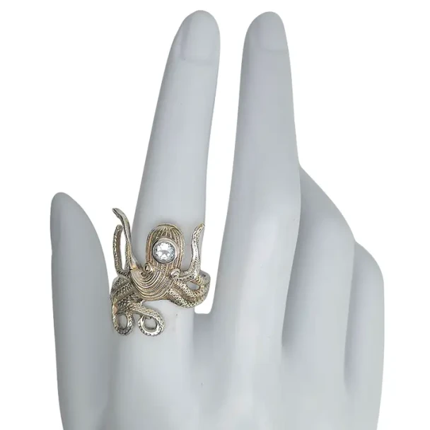 Faceted Blue Topaz Sterling Silver Octopus Ring