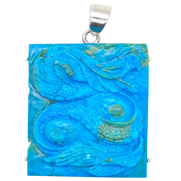 Peruvian Opal Sterling Silver Carved Dragon Pendant