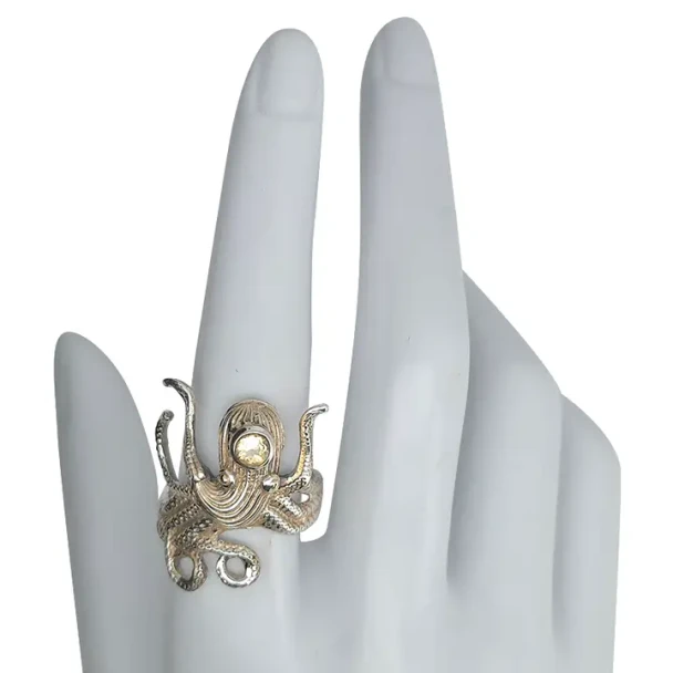 Faceted Citrine Sterling Silver Octopus Ring