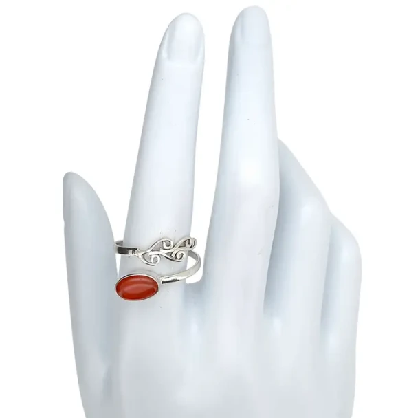 Red Onyx Leaf Design Sterling Silver Ring