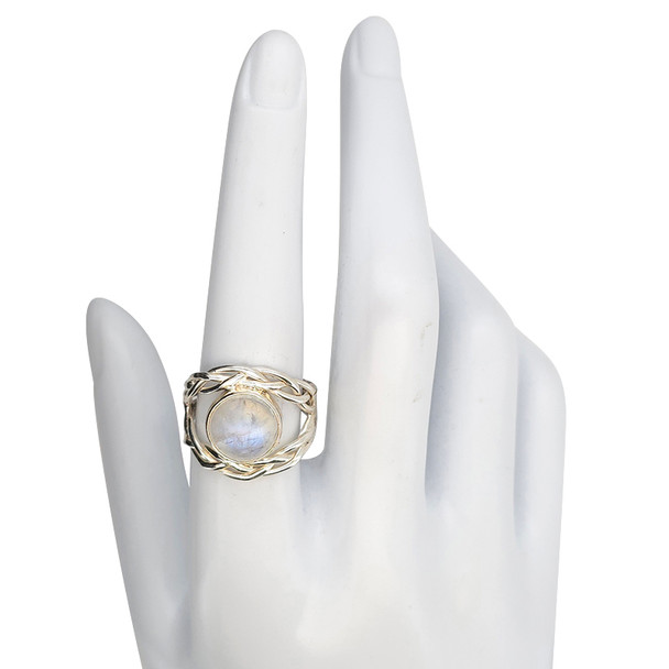 Moonstone Sterling Silver Round Ring With Intertwined Band