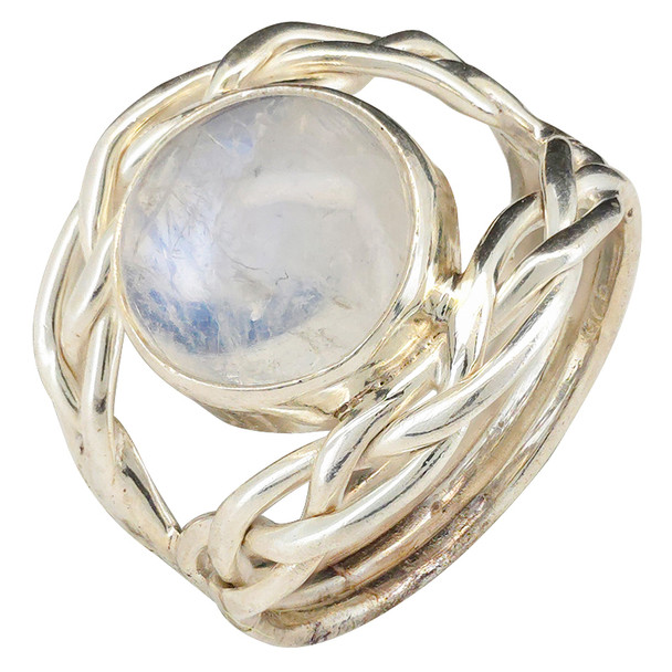 Moonstone Sterling Silver Round Ring With Intertwined Band