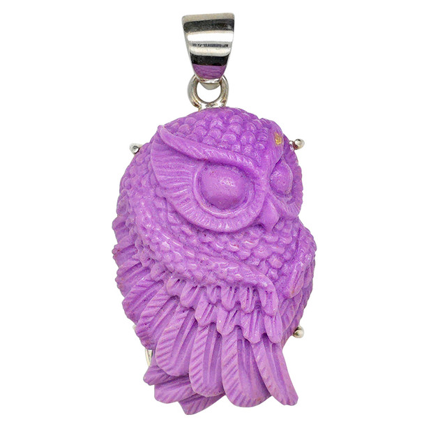 Phosphosiderite Sterling Silver Carved Of Owl Pendant