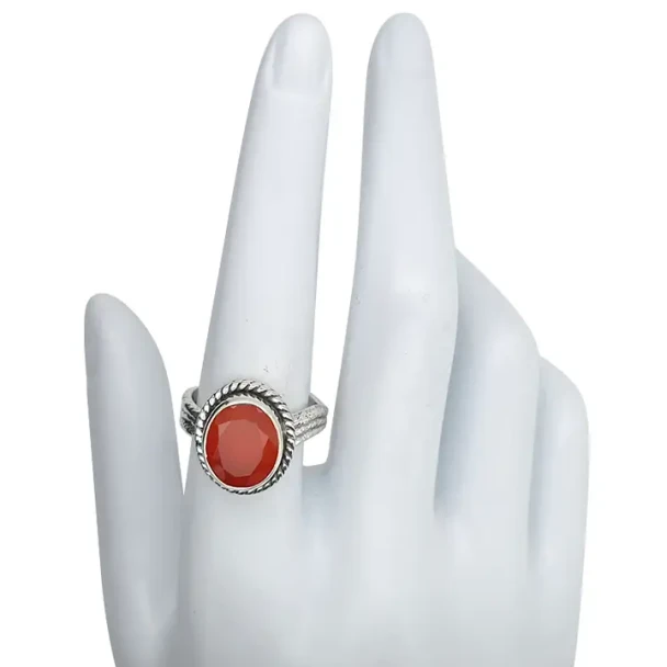 Faceted Red Onyx Sterling Silver Ring
