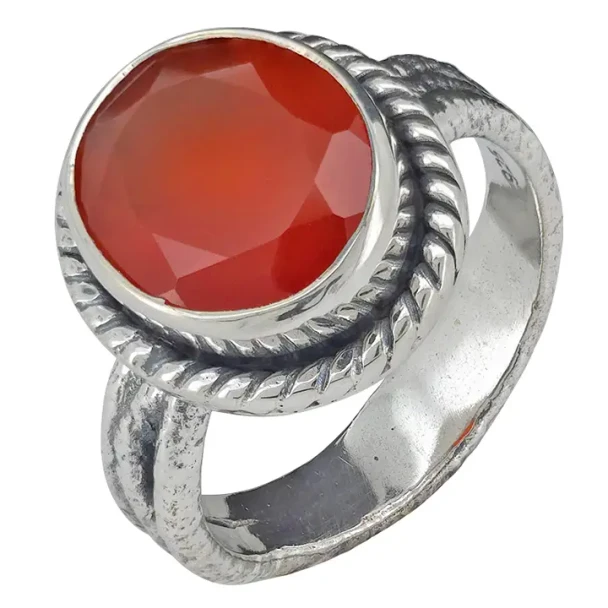 Faceted Red Onyx Sterling Silver Ring