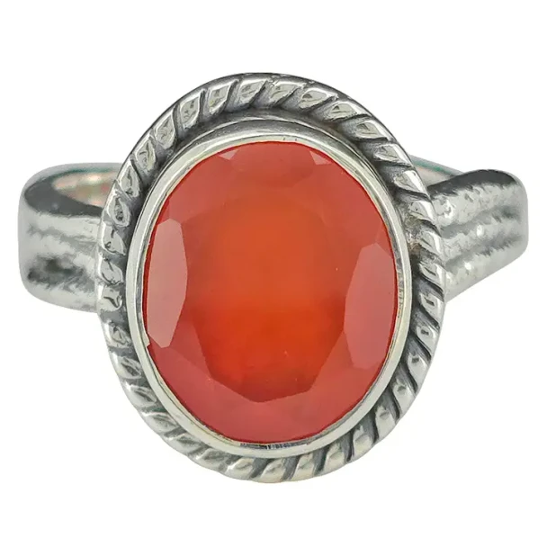 Faceted Red Onyx Sterling Silver Ring