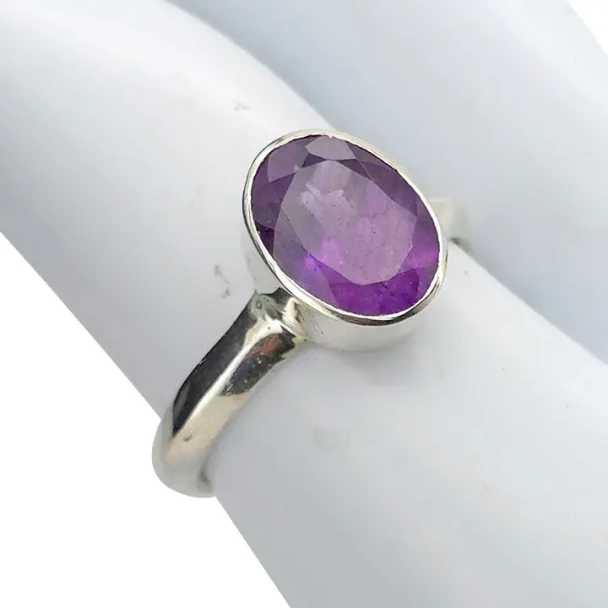 Faceted Amethyst Sterling Silver Handmade Ring