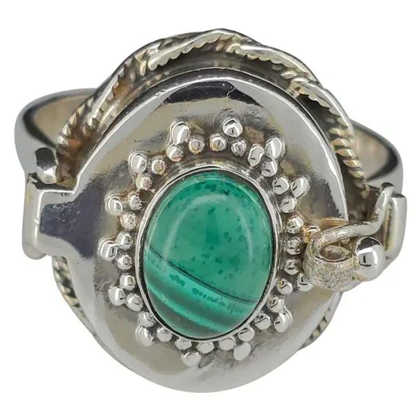 Malachite Sterling Silver Poison Ring