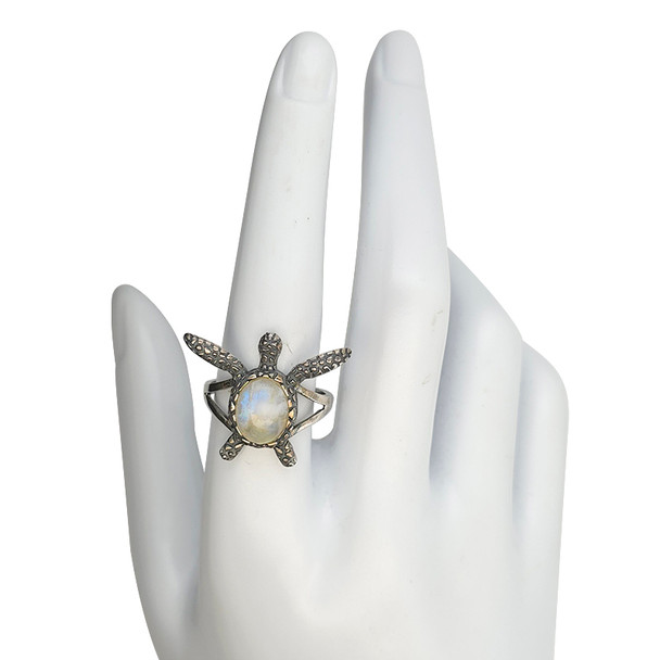 Moonstone Sterling Silver Sea Turtle Ring