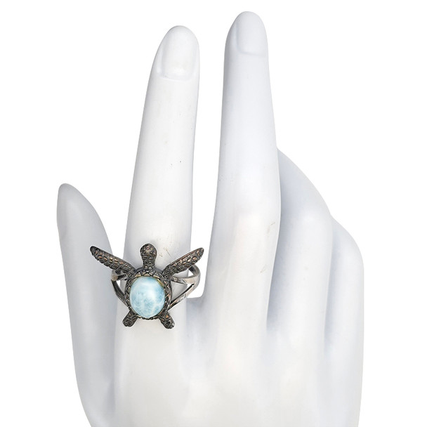 Larimar Sterling Silver Sea Turtle Ring