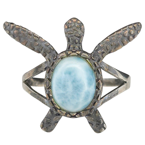 Larimar Sterling Silver Sea Turtle Ring