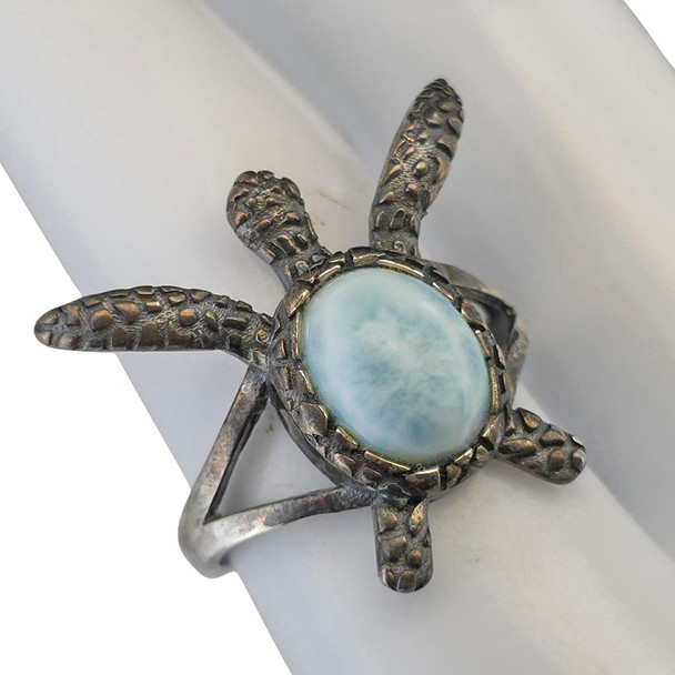 Larimar Sterling Silver Sea Turtle Ring